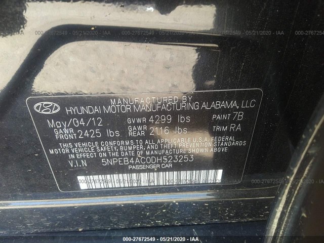 Photo 8 VIN: 5NPEB4AC0DH523253 - HYUNDAI SONATA 