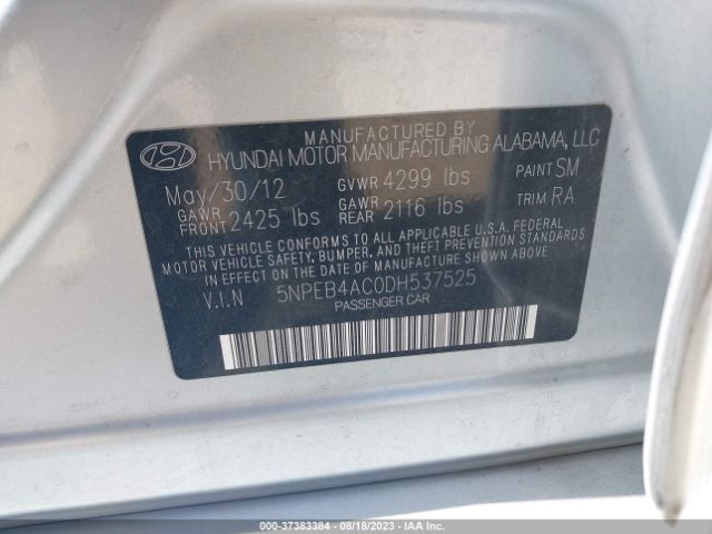 Photo 8 VIN: 5NPEB4AC0DH537525 - HYUNDAI SONATA 