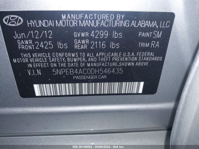 Photo 8 VIN: 5NPEB4AC0DH546435 - HYUNDAI SONATA 