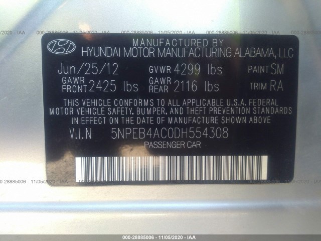 Photo 8 VIN: 5NPEB4AC0DH554308 - HYUNDAI SONATA 