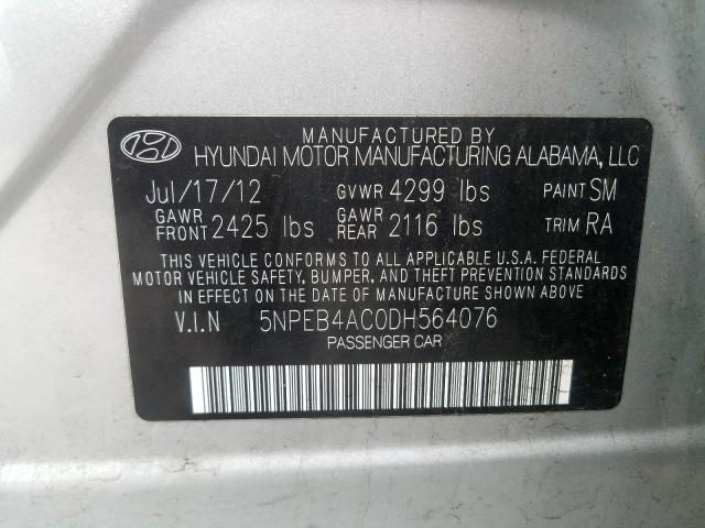 Photo 9 VIN: 5NPEB4AC0DH564076 - HYUNDAI SONATA GLS 