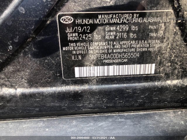 Photo 8 VIN: 5NPEB4AC0DH565504 - HYUNDAI SONATA 