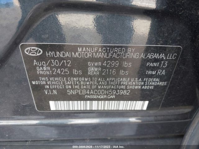 Photo 8 VIN: 5NPEB4AC0DH593982 - HYUNDAI SONATA 