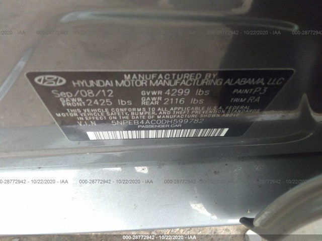 Photo 8 VIN: 5NPEB4AC0DH599782 - HYUNDAI SONATA 