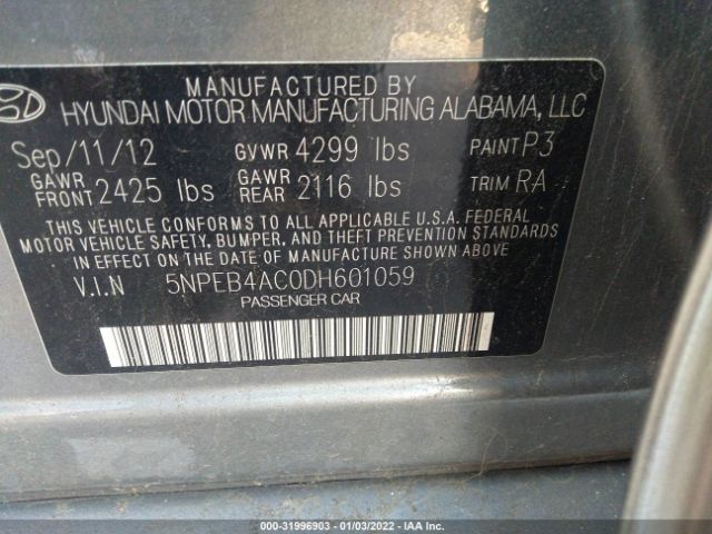 Photo 8 VIN: 5NPEB4AC0DH601059 - HYUNDAI SONATA GLS 