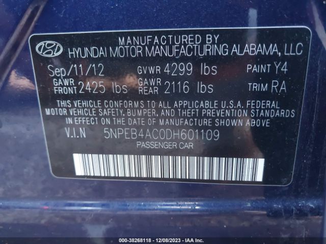 Photo 8 VIN: 5NPEB4AC0DH601109 - HYUNDAI SONATA 