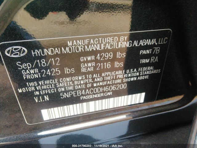 Photo 8 VIN: 5NPEB4AC0DH606200 - HYUNDAI SONATA 