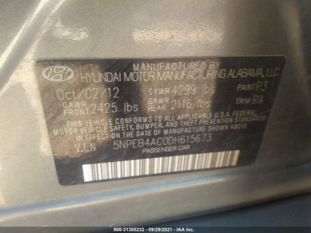 Photo 8 VIN: 5NPEB4AC0DH615673 - HYUNDAI SONATA 