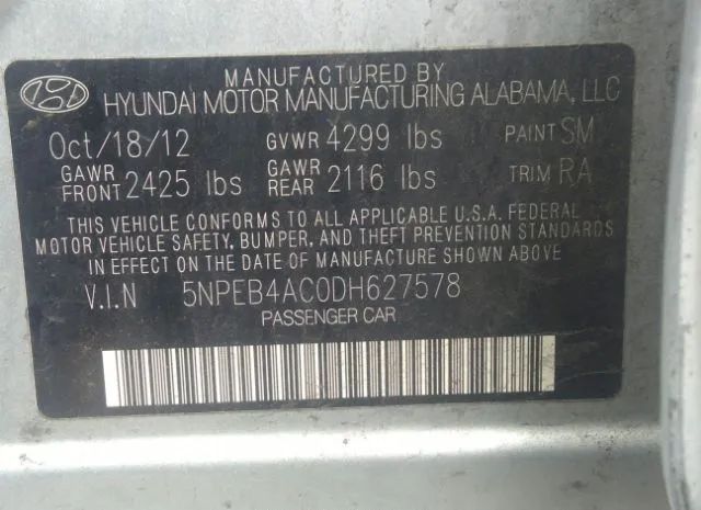 Photo 8 VIN: 5NPEB4AC0DH627578 - HYUNDAI SONATA 