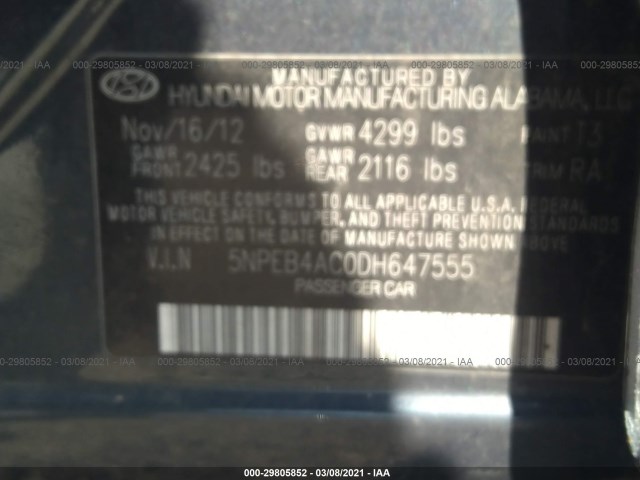 Photo 8 VIN: 5NPEB4AC0DH647555 - HYUNDAI SONATA 