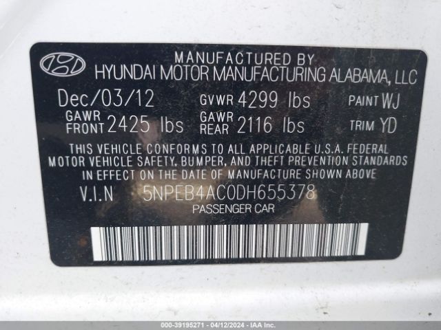 Photo 8 VIN: 5NPEB4AC0DH655378 - HYUNDAI SONATA 