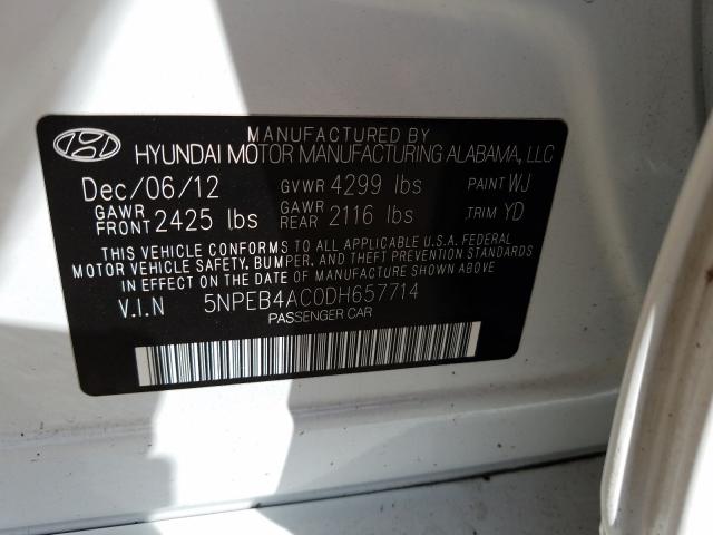 Photo 9 VIN: 5NPEB4AC0DH657714 - HYUNDAI SONATA GLS 