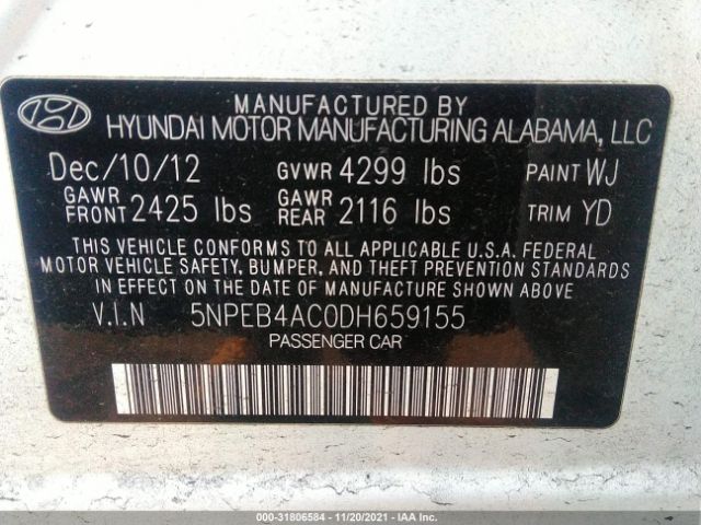 Photo 8 VIN: 5NPEB4AC0DH659155 - HYUNDAI SONATA 