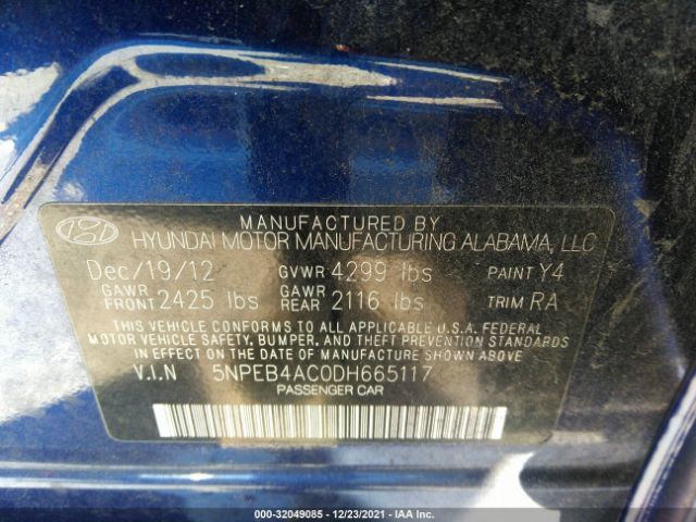 Photo 8 VIN: 5NPEB4AC0DH665117 - HYUNDAI SONATA 