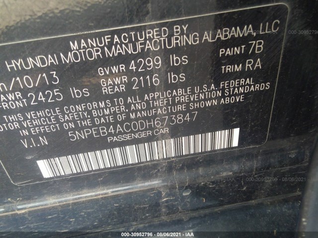 Photo 8 VIN: 5NPEB4AC0DH673847 - HYUNDAI SONATA 