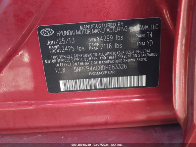 Photo 8 VIN: 5NPEB4AC0DH683326 - HYUNDAI SONATA 