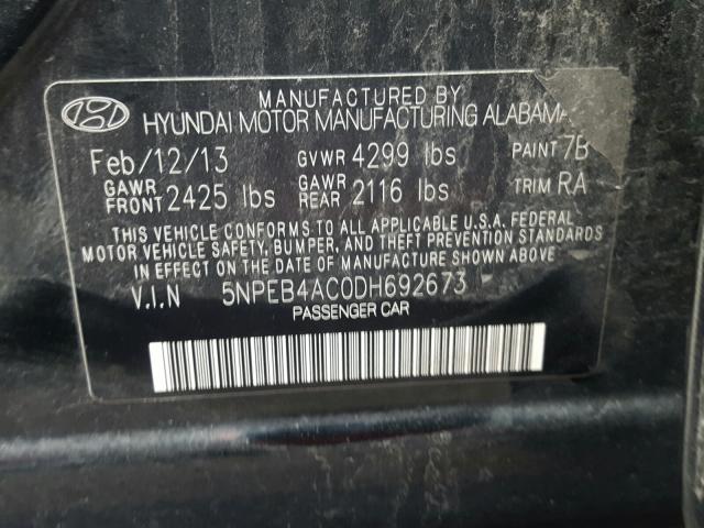 Photo 9 VIN: 5NPEB4AC0DH692673 - HYUNDAI SONATA GLS 