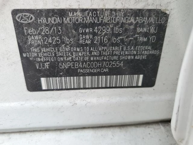 Photo 11 VIN: 5NPEB4AC0DH702554 - HYUNDAI SONATA GLS 