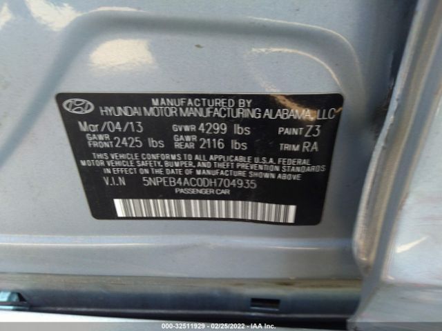 Photo 8 VIN: 5NPEB4AC0DH704935 - HYUNDAI SONATA 