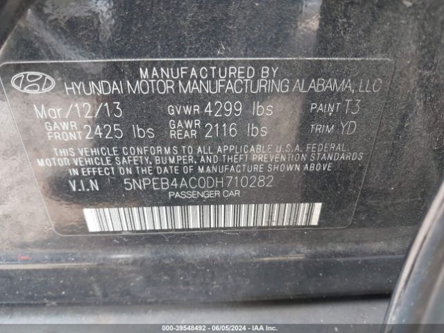 Photo 8 VIN: 5NPEB4AC0DH710282 - HYUNDAI SONATA 