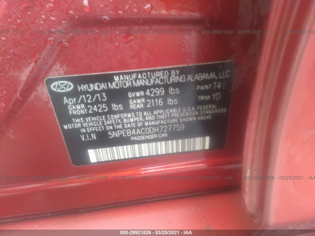 Photo 8 VIN: 5NPEB4AC0DH727759 - HYUNDAI SONATA 