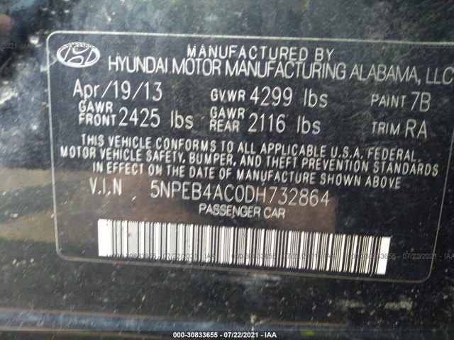 Photo 8 VIN: 5NPEB4AC0DH732864 - HYUNDAI SONATA 