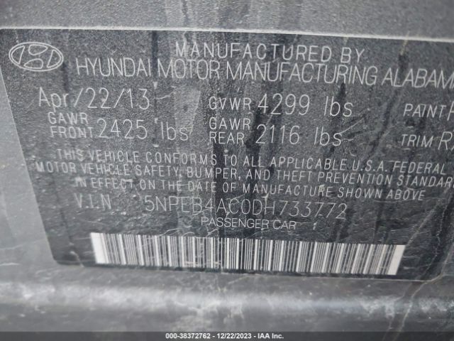 Photo 8 VIN: 5NPEB4AC0DH733772 - HYUNDAI SONATA 