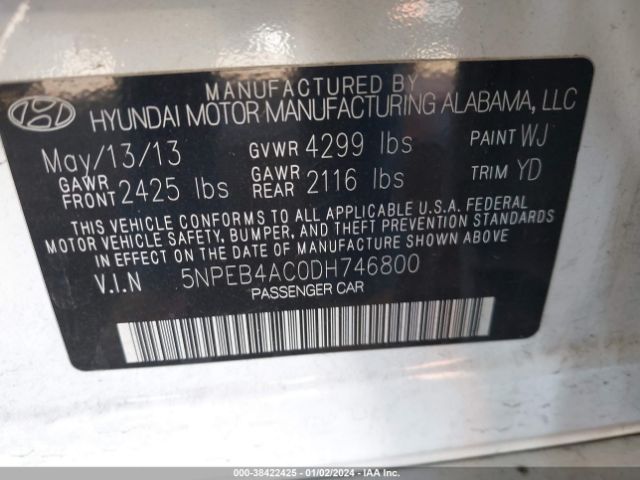 Photo 8 VIN: 5NPEB4AC0DH746800 - HYUNDAI SONATA 