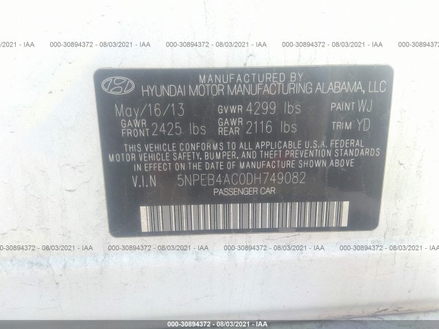 Photo 8 VIN: 5NPEB4AC0DH749082 - HYUNDAI SONATA 