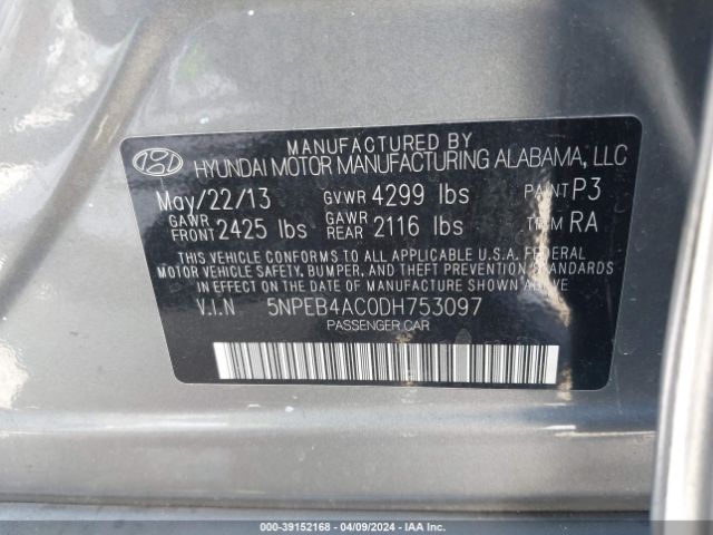 Photo 8 VIN: 5NPEB4AC0DH753097 - HYUNDAI SONATA 