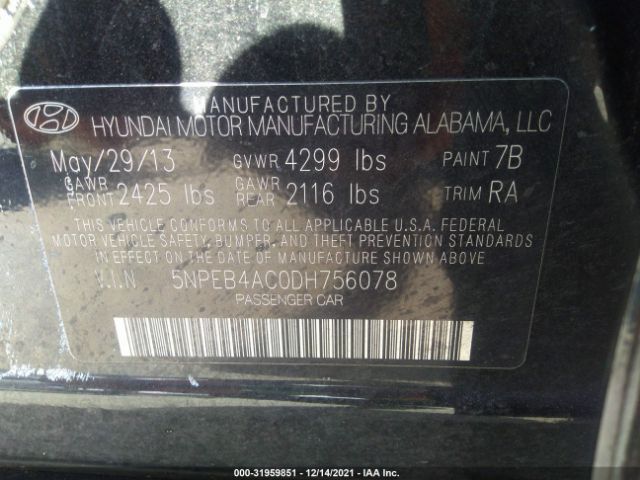 Photo 8 VIN: 5NPEB4AC0DH756078 - HYUNDAI SONATA 