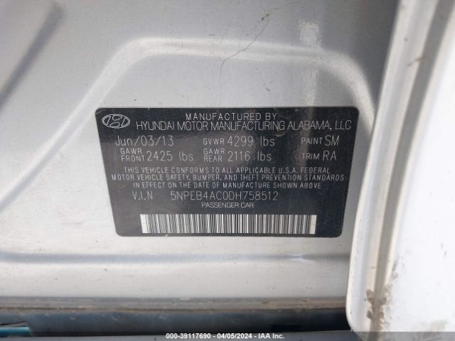 Photo 8 VIN: 5NPEB4AC0DH758512 - HYUNDAI SONATA 