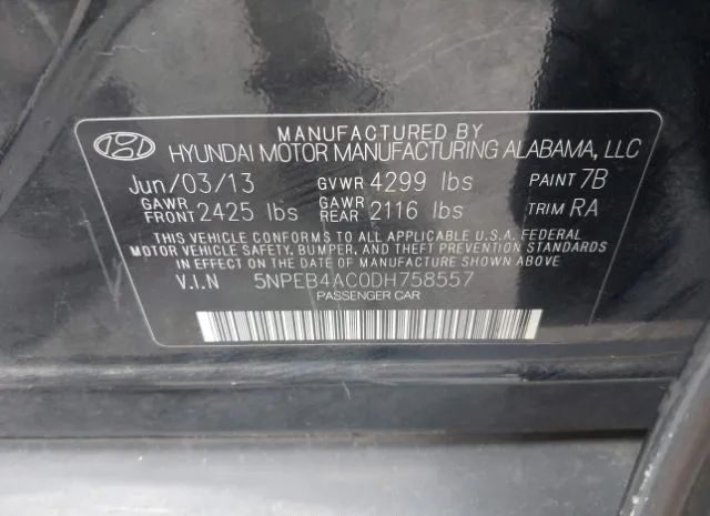 Photo 8 VIN: 5NPEB4AC0DH758557 - HYUNDAI SONATA 