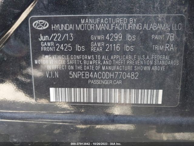 Photo 8 VIN: 5NPEB4AC0DH770482 - HYUNDAI SONATA 