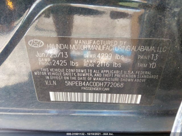 Photo 8 VIN: 5NPEB4AC0DH772068 - HYUNDAI SONATA 