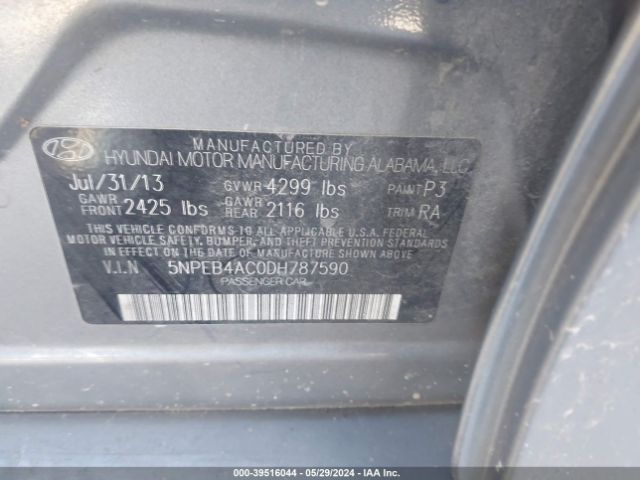 Photo 8 VIN: 5NPEB4AC0DH787590 - HYUNDAI SONATA 