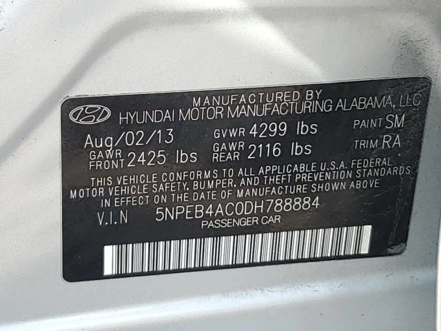 Photo 11 VIN: 5NPEB4AC0DH788884 - HYUNDAI SONATA GLS 