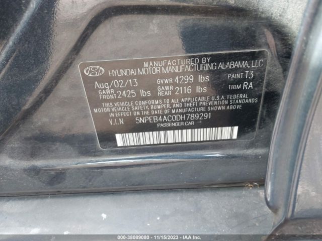 Photo 8 VIN: 5NPEB4AC0DH789291 - HYUNDAI SONATA 