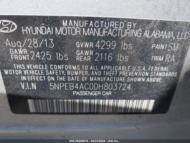 Photo 8 VIN: 5NPEB4AC0DH803724 - HYUNDAI SONATA 