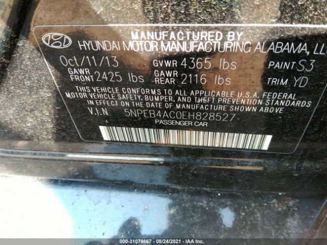 Photo 8 VIN: 5NPEB4AC0EH828527 - HYUNDAI SONATA 