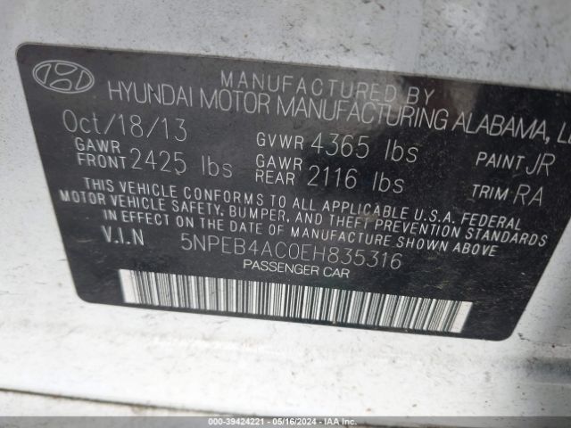 Photo 8 VIN: 5NPEB4AC0EH835316 - HYUNDAI SONATA 