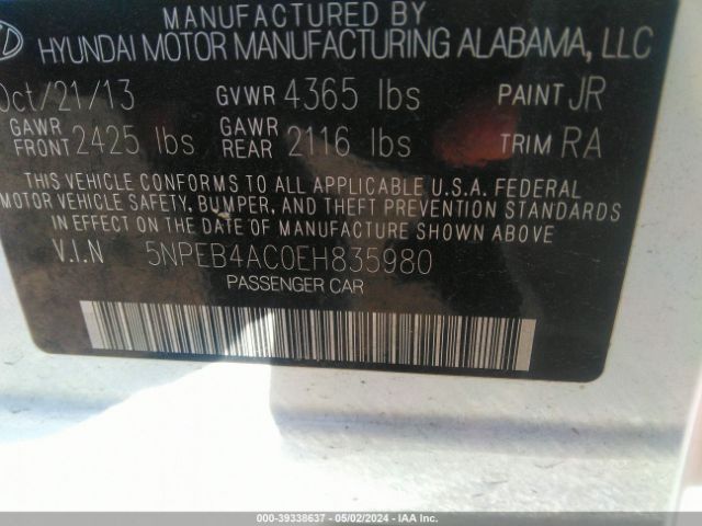 Photo 8 VIN: 5NPEB4AC0EH835980 - HYUNDAI SONATA 