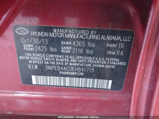 Photo 8 VIN: 5NPEB4AC0EH841715 - HYUNDAI SONATA 