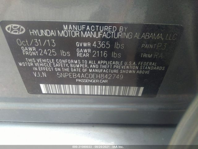 Photo 8 VIN: 5NPEB4AC0EH842749 - HYUNDAI SONATA 