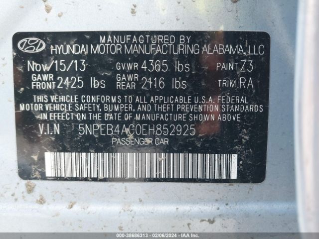 Photo 8 VIN: 5NPEB4AC0EH852925 - HYUNDAI SONATA 