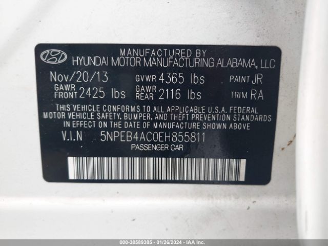 Photo 8 VIN: 5NPEB4AC0EH855811 - HYUNDAI SONATA 