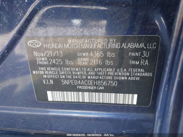 Photo 8 VIN: 5NPEB4AC0EH856750 - HYUNDAI SONATA 