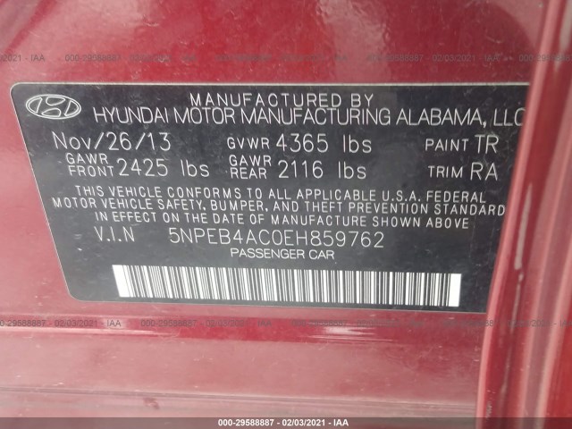 Photo 8 VIN: 5NPEB4AC0EH859762 - HYUNDAI SONATA 