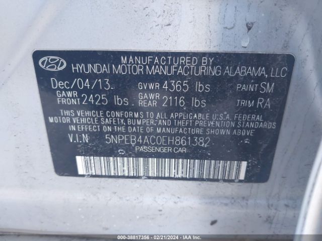 Photo 8 VIN: 5NPEB4AC0EH861382 - HYUNDAI SONATA 