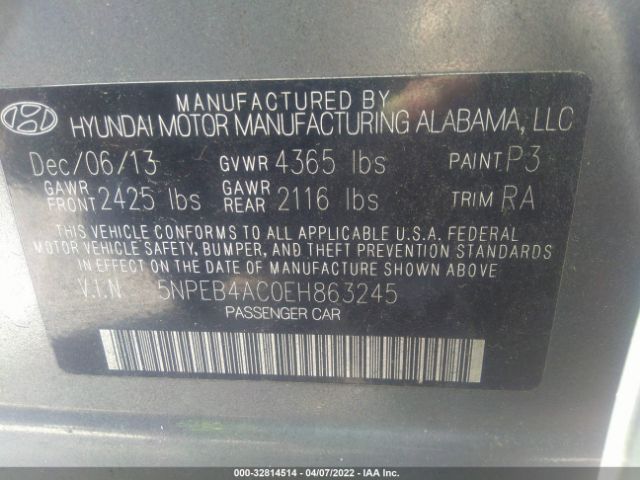 Photo 8 VIN: 5NPEB4AC0EH863245 - HYUNDAI SONATA 